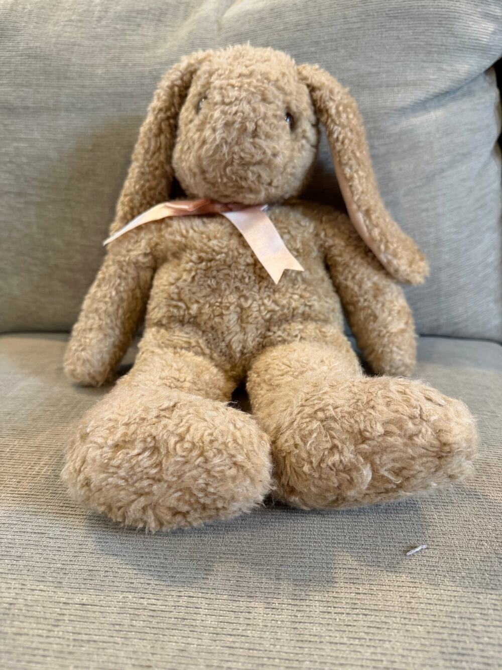 TY 1991 Large Baby Curly Bunny #8017 Classic Collection Rabbit Peach RibbonPlush